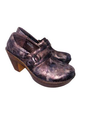 Born Brown Distressed Leather Heeled Clogs 7.5 Comfort Slip-On Steampunk Cottage